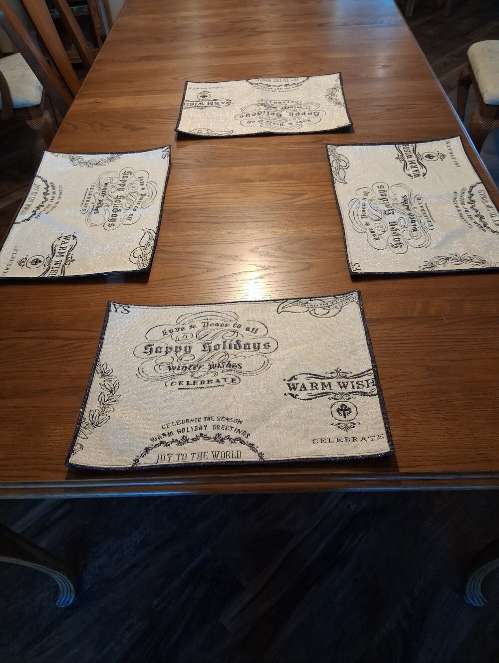 St. Nicholas Square Black & White Happy Holidays Christmas Placemats - Set of 4.